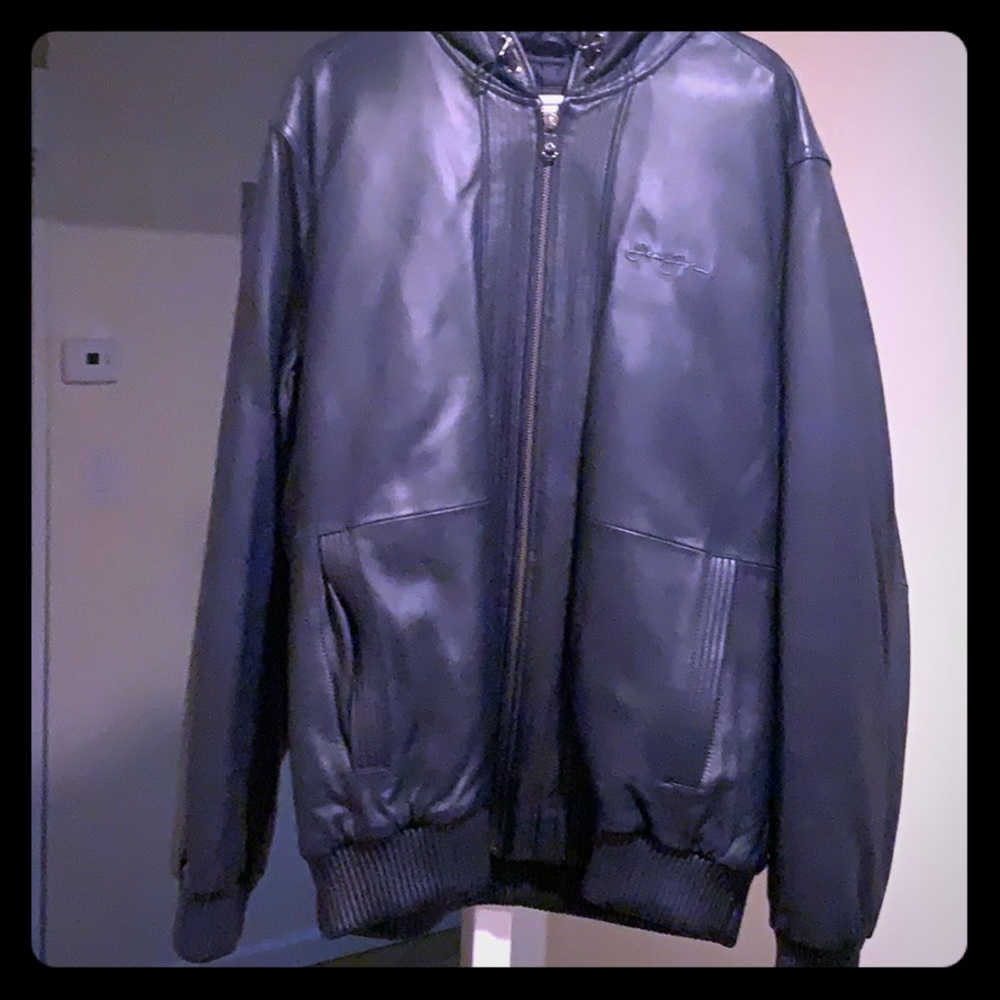 Navy blue Sean John leather jacket. **SOLD**